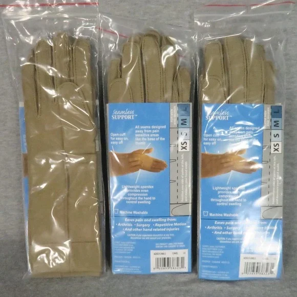 Isotoner Therapeutic Gloves Large Camel Seamless Support Arthritis Pain Lot of 3 - Picture 4 of 6